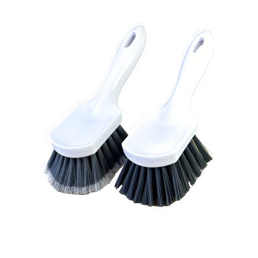 Generic Short Handle Car Wheel and Tire Brush | Auto Detailing Car Wash Brush | Deep Cleaning Brush for Tires, Rims, Wheel Wells, Carpets, and Upholstery | Soft Bristles and Stiff Bristles | Pack of 2
