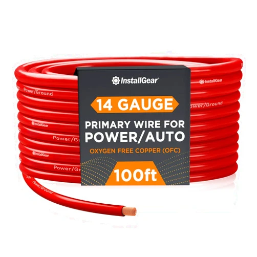 InstallGear 14 Gauge OFC Primary Remote Wire, 100-feet - Red - Speaker Cable for Car Speakers Stereos, Home Theater Speakers, Surround Sound, Radio, Automotive Wire, Outdoor - Speaker Wire 14 Gauge