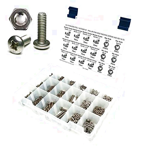 ALBANYCOUNTYFASTENERS 316 Stainless Steel Phillips Pan Head Machine Screw kit with Hex Nuts Sizes #4-40 Through 1/4