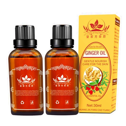 WenFeng 2 PCS Ginger Oil,Ginger Massage Oil for Lymphatic Drainage,Lymphatic Drainage Drops,Natural Ginger Oil for Skin(30ML/Bottle)