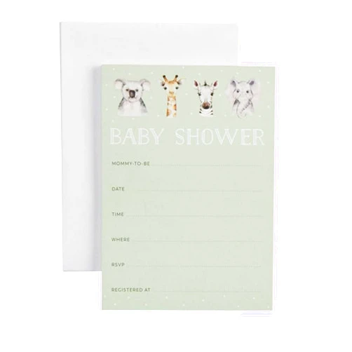 Bella Bug 12 Pack Baby Animals Shower Invitations With Envelopes, 5 Inch x 7 Inch