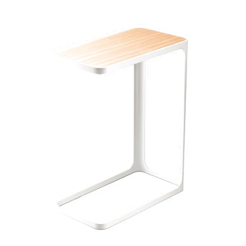 Yamazaki Home Small Metal and Wood Bedside Compact Side Table for Modern Living Room - Narrow C Shaped Slim End Table Steel One Size White