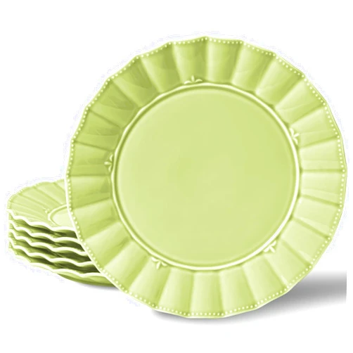 HOMBENE DINNERWARE NOT ONLY FOR DINNER HOMBENE Dessert Dinner 10.5 Inches Set for 6, Ceramic Plates, Salad Serving Plates, Wavy Style, Microwave & Dishwasher Safe Plates for Cake Waffles Snacks (Mint Glow Green)