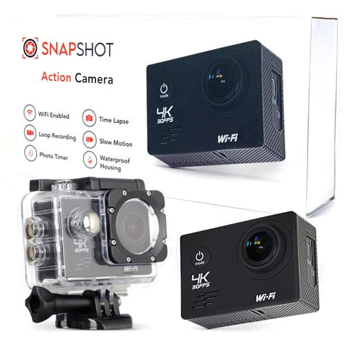 SNAPSHOT Action Camera 4K Underwater - 12MP HD Waterproof Video Cameras | 170 Degree Wide Angle Lens, 98FT, 90 minute Battery | Sports Body Cam and Helmet Accessories Kit (Black)
