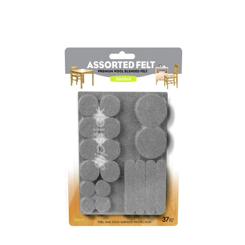 Slipstick Premium Wool Felt Furniture Pads/Floor Protector Variety Pack (37 Pieces) Self Stick Furniture Felt Protection Pads, Safe on All Hard Surfaces, Gray, CB171