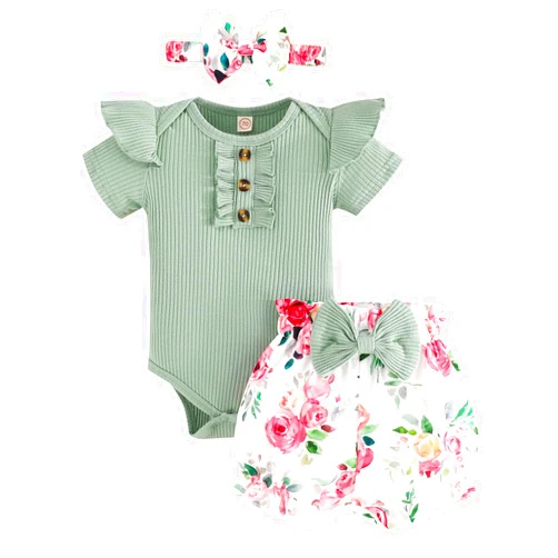 GDTOGRT Baby Girl Clothes Newborn Infant Outfit Ruffle Romper and Short Pants Clothing Sets for Summer Spring