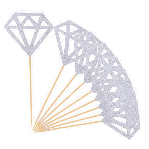 Topoox 50 Pack Diamond Cupcake Toppers Silver Glitter Diamond Cupcake Picks for Wedding Bridal Shower Party Cake Decoration Supplies