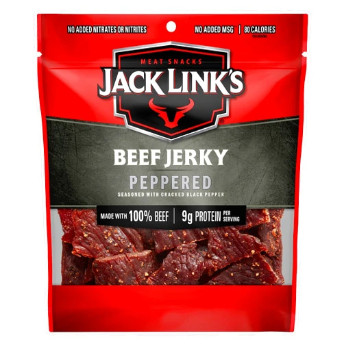 Jack Link's Beef Jerky, Peppered Jerky Bag – Flavorful Meat Snack, Ready to Eat Protein Snack with 9g of Protein and 80 Calories, Made with 100% Beef, Keto, Paleo & Carnivore Diet Ready, 2.6 Oz,