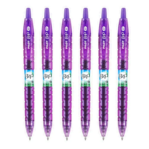 PILOT B2P - Bottle to Pen Refillable & Retractable Rolling Ball Gel Pen Made From Recycled Bottles, 0.7mm Fine Point, Purple Ink, 6-Pack