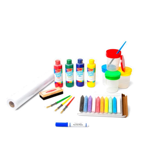 Melissa & Doug Easel Accessory Set - Paint, Cups, Brushes, Chalk, Paper, Dry-Erase Marker - FSC Certified