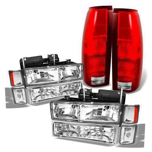 AKKON - For Chevy C/K 1500/2500/3500 Tahoe Suburban Silverado Full Size C10 Headlights + Bumper Light + Tail Brake Lamp