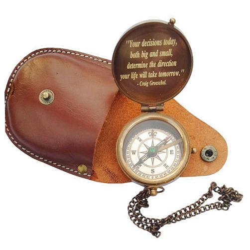 TSWO Your Decisions Today...Motivational Quote Engraved Compass Personalized, Brass Pocket Compass Gifts for Men, Gift for Son, Baptism Gifts, Birthday Gifts, Graduation Gifts, Back to School Gifts