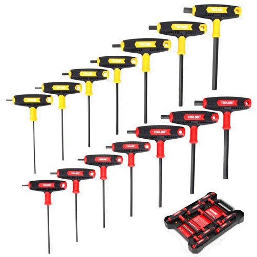 Topline 14-Piece Allen Wrench Set, Metric&SAE T-Handle, Long Arm Hex Key Set with Storage Box, Portable Allen Key Set for Basic Home Repair and Mechanical Maintenance