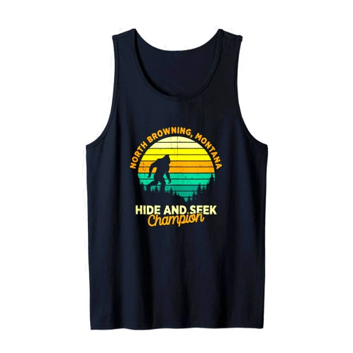 North Browning, Montana Big Foot Gift Retro North Browning, Montana Big foot Souvenir Tank Top