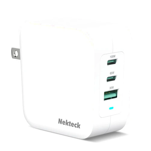 Nekteck GaN Charger 100W USB C Charger 3-Ports with PD.3 and QC.3, Compact Fast Foldable Wall Charger for iPhone 15 Series, MacBook Pro/Air, Google PixelBook, ThinkPad, Galaxy S22/S20 and More