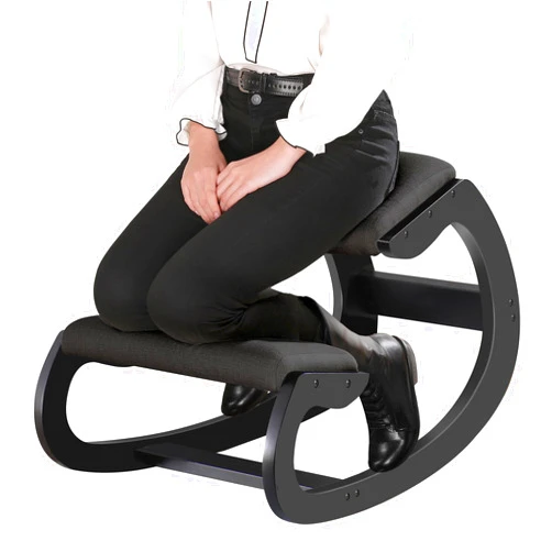 Predawn Ergonomic Kneeling Chair for Upright Posture - Rocking Chair Knee Stool for Home, Office & Meditation - Wood & Linen Cushion - Relieving Back and Neck Pain & Improving Posture (Black)