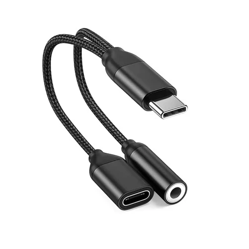 Jahobet USB C to 3.5mm Headphone and Charger Adapter - 2 in 1 USB C to Aux Audio Jack with PD 60W Fast Charging Dongle Adoptor Earphone/Headphone for iPhone 15 Android Samsung Galaxy, Google Pixel USB Type C