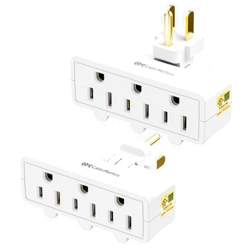 Cable Matters [UL Listed] Cable Matters 2-Pack 3-Outlet Grounded 180 Degree Swivel Wall Tap, 3 Plug Wall Adapter, Multi-Plug Outlets, White