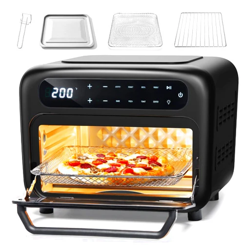 Silonn Air Fryer Oven, 2-in-1 Smart Air Fryer Toaster Oven Combo, 14QT Stainless Steel Air Fryer Oven with Digital Countertop, Natural Convection Roast Bake, Black