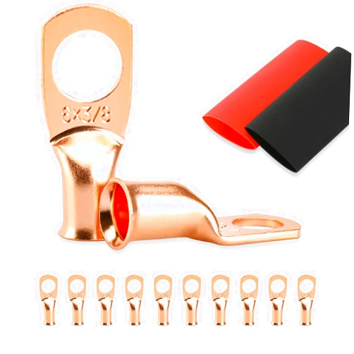 HOUSUN 10PCS Battery Cable Ends, 6 Gauge Wire Connectors 3/8 Copper Wire Lugs, Bare Copper Eyelets with Heat Shrink Tubing by HOUSUN