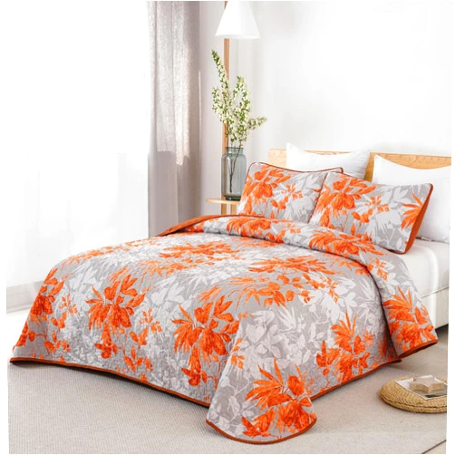 Djoymock Fall Quilt Set Queen Size 3 Pcs Floral Boho Autumn Lightweight Bedspread Coverlet Burnt Orange/Terracotta Botanical Branch Leaves Pattern Microfiber Bedding Set for All Season (1 Quilt,2 Pillow Shams)