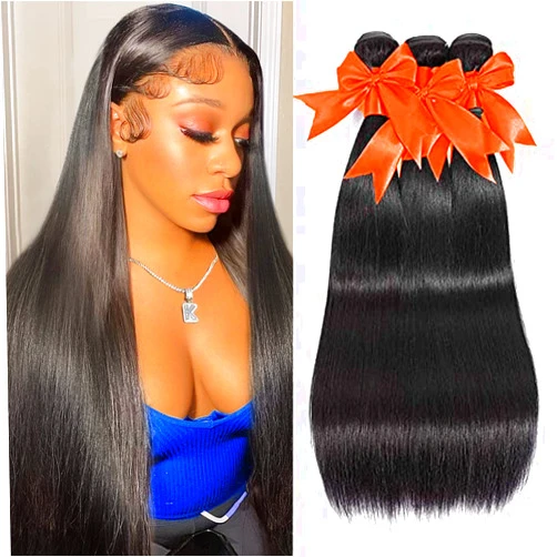 SUIFENGWU 10A Human Hair Bundles 16 18 20 Inch Straight Bundles Human Hair 100% Unprocessed Brazilian Virgin Weave 3 Bundles Double Weft Raw Remy Hair Bundles Deals