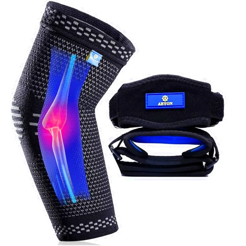 ABYON Professional tennis elbow brace for women (2 Pack) + Elbow Compression Sleeve (1 Pack),Elbow Brace with Compression for Tendonitis, Elbow Support for Reduce Pain (Black, XLarge)