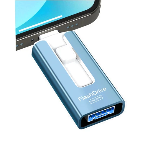 Sunany USB Flash Drive 256 GB for Phone and Pad, High Speed External Thumb Drives USB Memory Storage Photo Stick for Save More Photos and Videos (Blue)