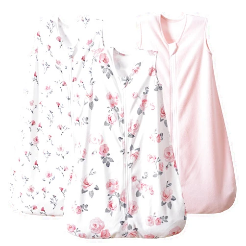 PHF 3 Pack Warm Micro-Fleece Baby Sleep Sack 6-12 Months, Soft Baby Wearable Blanket, 2-Way Zipper Sleeping Bags, Comfy Toddler Sleeping Sack for Girls, Medium Size, Floral