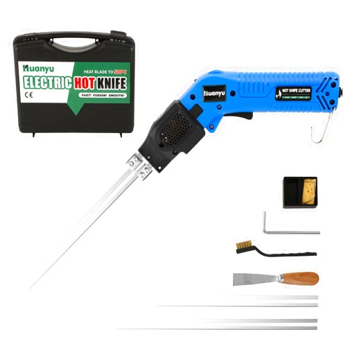 Huanyu Hot Knife Foam Cutter-200W Electric Air Cooled Heat Knife Cutting Tool Kit 500℃ 6”+8“ Straight Blades Styrofoam Cutter for Cutting Foam EPP, EPS, XPS, EVA, EPE, PU, KT Board, Sponge