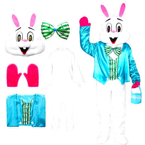 Alaiyaky 7PCS Easter Bunny Costume Adult Rabbit Mascot Costume Adult One Size Fancy Dress Halloween Cosplay Costume