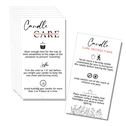 MAOSH Handmade Candle Care Instruction Card, Candle Care Instruction Card, 50 Pack 3.5 x 2 inches for Handmade Candle Makers Soy Bees Wax Coconut Essential Oils（White）