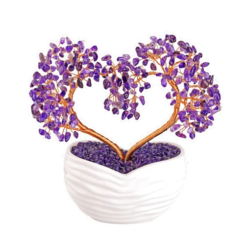 GEHECRST Amethyst Crystals Heart Money Tree Reiki Healing Gemstones Quartz Bonsai Tree Feng Shui Crystal Ornament for Home Desk Decoration Love Heart Crystal Gifts for Mom Mothers Day Her Women