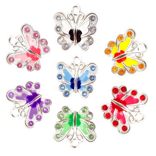 Honbay 14PCS Enamel Butterfly Charm Pendants with Crystal for Jewelry Making or DIY Crafts