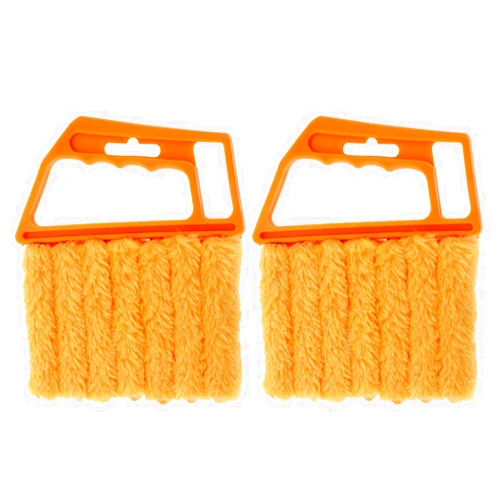 Nutteri 2 Pack 7 Finger Dusting Cleaner Tool, Mini Hand-held Blind Duster Brush Window Blinds Duster, Air Conditioner Dirt Duster Cleaner (Yellow B)