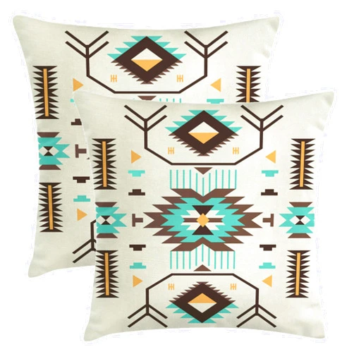 AELUTYSH Boho Southwest Pillow Covers 18 x 18 Inch Western Native American Brown Turquoise Geometry Decorative Throw Pillows Aztec Southwestern Pillowcase for Couch Bed Outdoor Decor,Set of 2