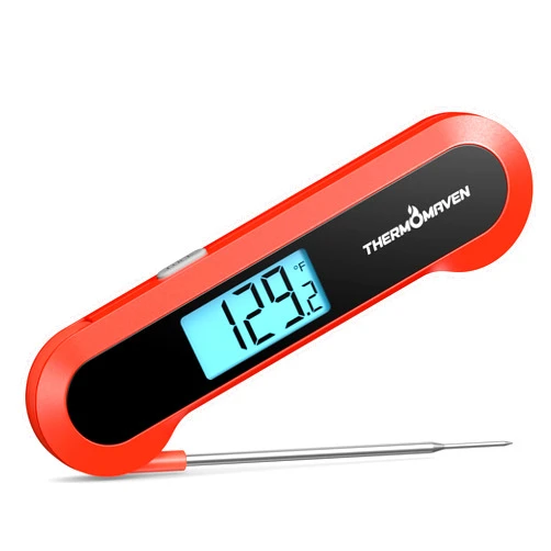 ThermoMaven Professional 0.5 Sec Instant Read Meat Thermometer Digital, NIST Certified ±0.5℉ Accuracy, Auto Rotate Large LCD Display, Highly Waterproof Cooking Thermometer for Baking Grill BBQ Smoker Oven, Red