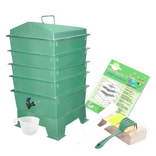 Ecocultivatify 4-Tray Worm Compost Bin, Worm Composter for Outdoor & Indoor, ecocultivatify Wormie's Home, Worm Bin Set for Recycling Household Waste (Dark Green)