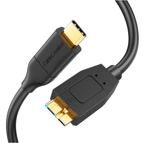 CableCreation 1FT USB C to Micro B Cable,10Gbps Speed External Hard Drive Braided,USB 3.1 Type C to Micro B Work for iPhone 15,16,Seagate WD Westgate My Passport,MacBook Pro/Air, iPad/Tablet,Black