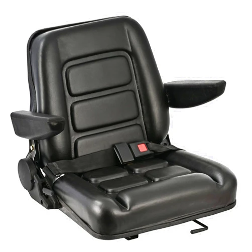 DIYAREA Universal Tractor Seat Replacement Black Forklift Seat PVC Mower Seat with 180° Adjustable Backrest Angle,Armrests,Seat Belt and Slide Fits Most Heavy Mechanical Seat