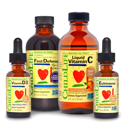 CHILDLIFE ESSENTIALS Immune Support 4-Pack - Liquid Vitamins & Minerals for Kids, Infants, Toddlers - Includes Vitamin D3, Vitamin C, First Defense, Echinacea