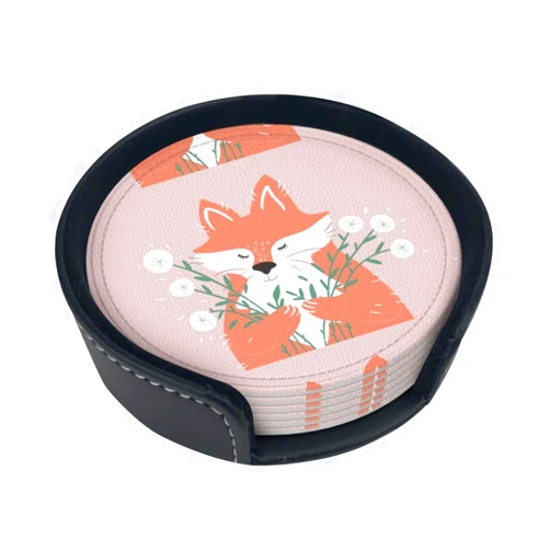 THMTY Dongwu and Flower Premium Pu Leather Coasters - Stylish and Practical