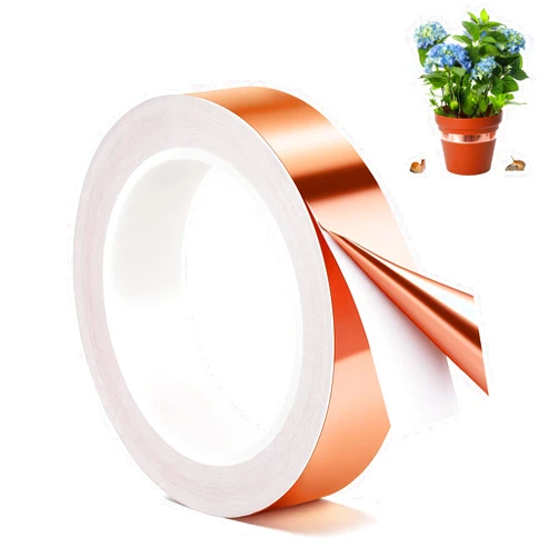Mysora 1 Pcs Copper Tape for Slugs and Snails, 1 Inch X 66 ft Copper Slug and Snail Barrier Tape, Non Toxic, Pet Safe, for Pots, Eaves, Gardens, Places Where Snails Might Climb