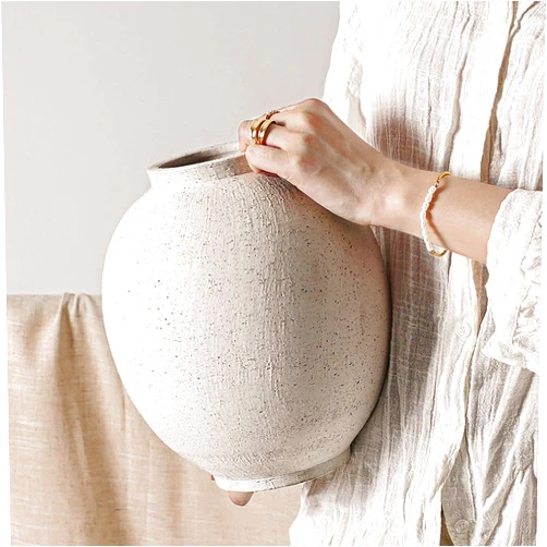 LE TAUCI GARDEN Large White Ceramic Vase - 9.8 Inch Rustic Farmhouse Flower Vase for Home Decor, Minimalist Tall Vases for Living Room, Table, Bathroom, Holiday & Weddings (Sandstone White)
