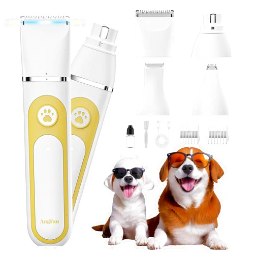 AngFan Dog Clippers Grooming Kit with 4 in 1 Tools, Cordless Dog Paw Trimmer & IPX7 Waterproof & Nail Grinder, Low Noise Quiet Design with Silicone Grip for Dogs and Cats