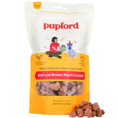 Pupford Crunchies, Premium Crunchy Treat for Dogs & Puppies (Beef & Brown Rice, 8 oz)