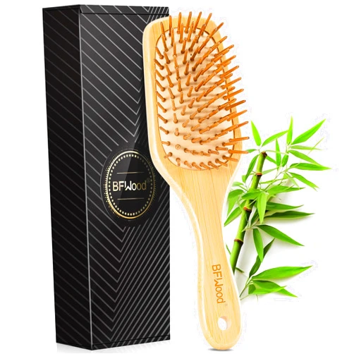 BFWood Bamboo Paddle Hairbrush with Bamboo Bristles for Massaging Scalp