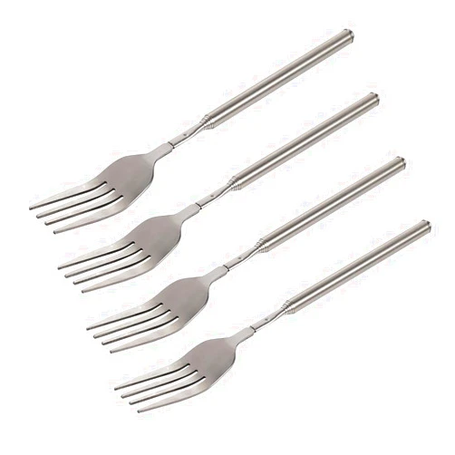 Haosie Extendable Fork, 8.7 to 25.4 Inch Long Fork, Telescopic Fork, Retractable Fork BBQ Dinner Fruit Dessert Extended Fork Sturdy and Durable Stainless Steel Tableware (4 Pcs)