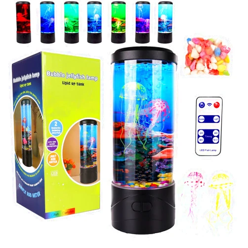 Iluckyla LED Bubble Jellyfish Lamp with 8 Color Changing,Remote Control LED Jellyfish Night Light, USB Aquarium Tank Mood Lamps for Adults Kids with Color pebbles Home Office Decor Christmas Gifts