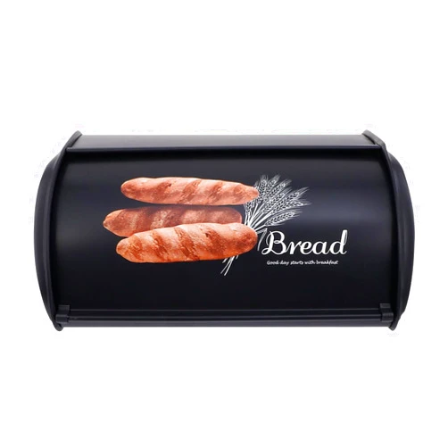DOITOOL Retro Style Iron Bread Box Food Organizer Black Kitchen Snack Storage Container for Countertop Household Use
